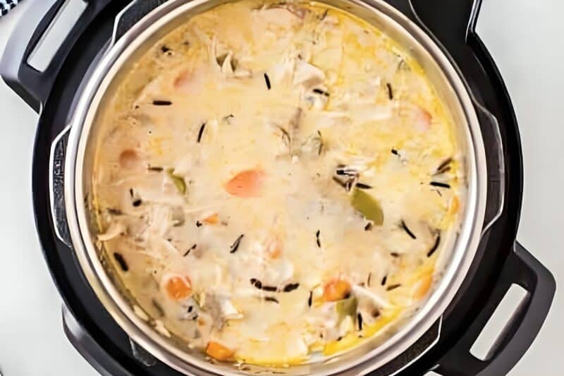 Chicken wild rice soup in an Instant Pot.