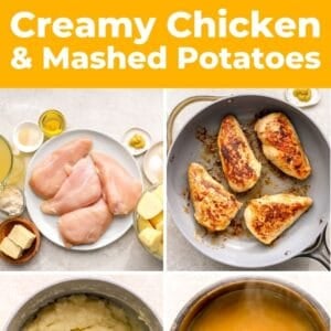 creamy chicken and mashed potatoes pin.