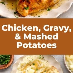 creamy chicken and mashed potatoes pin.