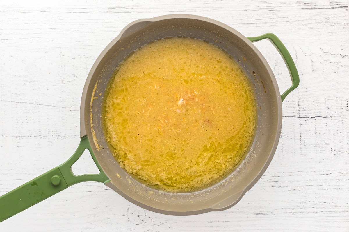 lemon garlic butter pasta sauce in a pan.