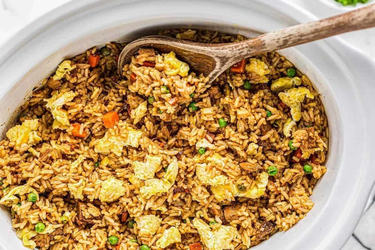 crockpot chicken fried rice in slow cooker