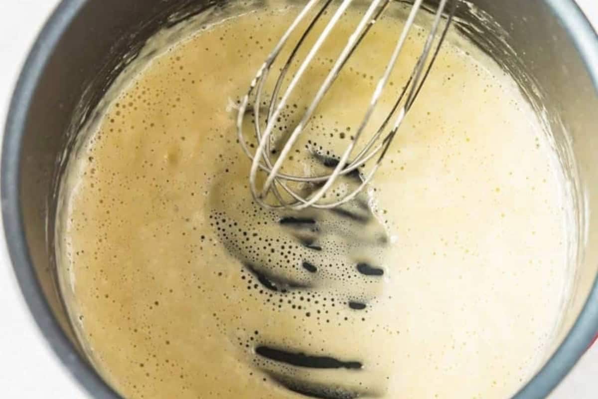 Making a roux in a pot.