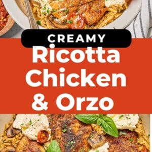 ricotta chicken and orzo skillet pin.