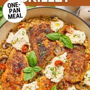 ricotta chicken and orzo skillet pin.