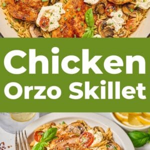 ricotta chicken and orzo skillet pin.