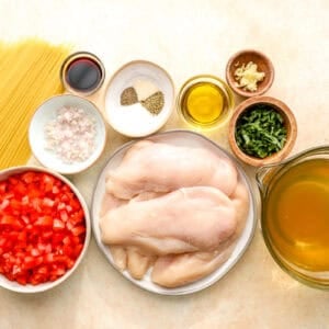 ingredients for bruschetta chicken pasta.