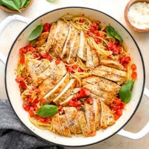 bruschetta pasta in a pan.
