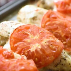 Baked tomato mozzarella chicken.