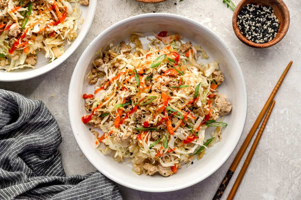 Ground chicken egg roll in a bowl.