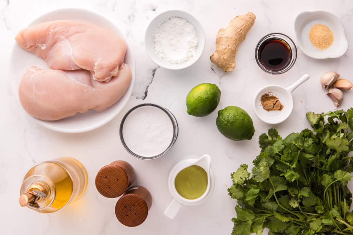 Ingredients for creamy coconut lime chicken.