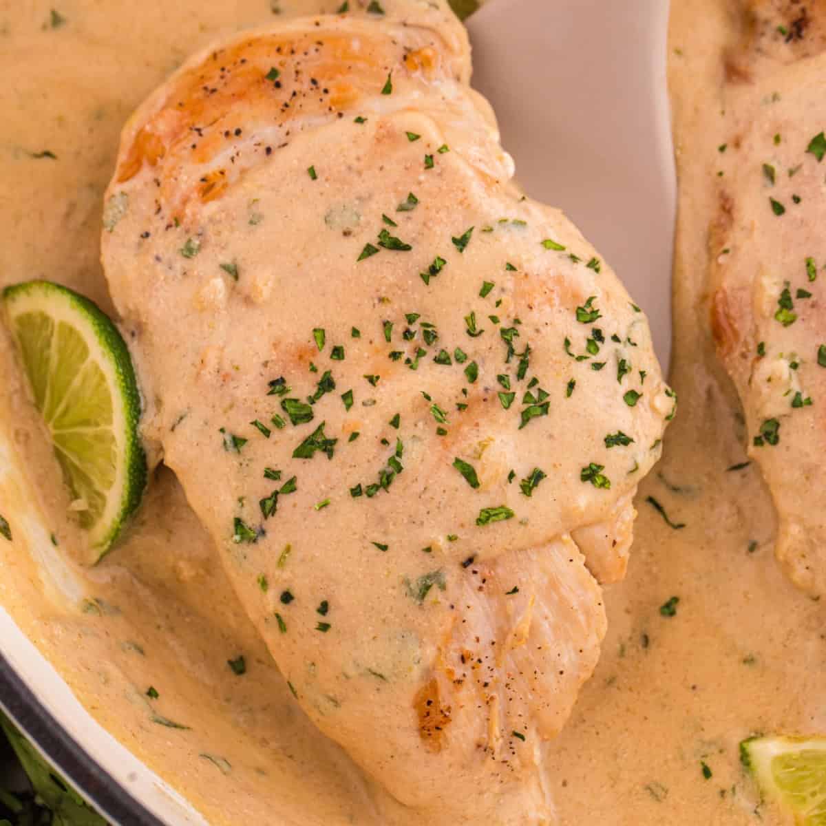 Coconut lime chicken breast in a creamy sauce.