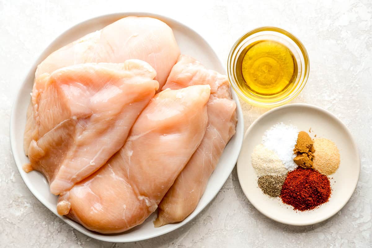 Ingredients for grilled chicken breasts.