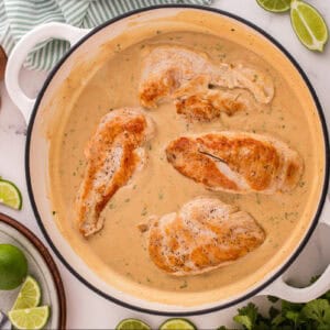 Chicken added back into the skillet with the sauce.