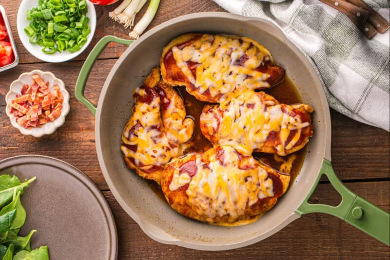 Melted cheese on the chicken.