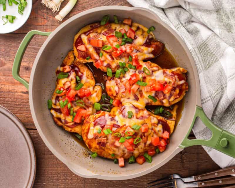 Monterey chicken with garnish.