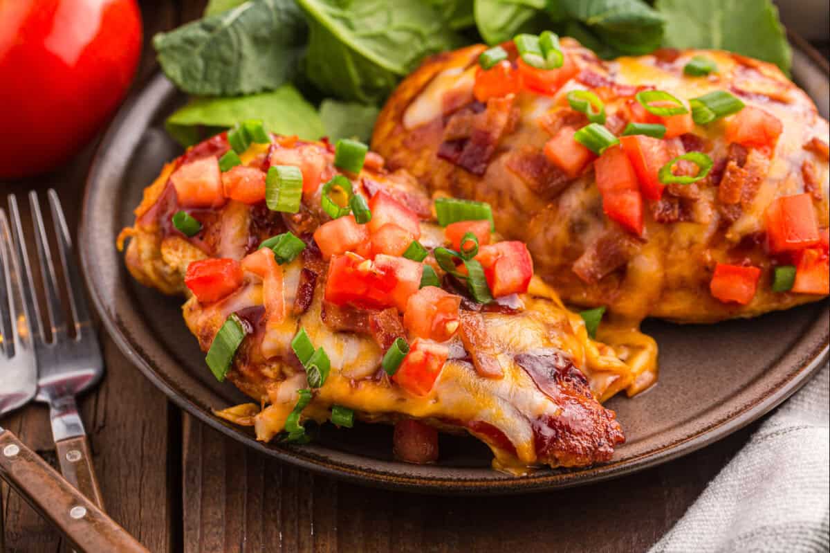 Chili's copycat Monterey chicken served on a plate of salad.