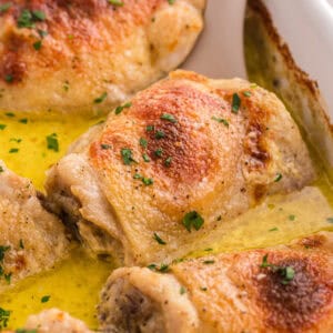 Browned Amish chicken in a creamy sauce.