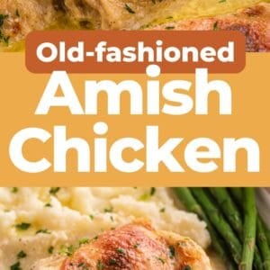 Pinterest graphic. Amish Chicken with text overlay.