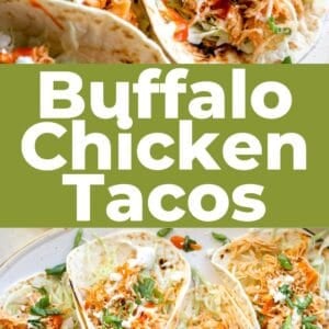Pinterest graphic. Buffalo chicken tacos with text overlay.