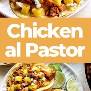 Pinterest graphic. Chicken Al Pastor with text overlay.
