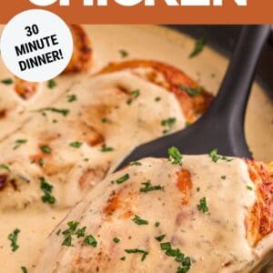 Pinterest graphic. Cream cheese chicken with text overlay.