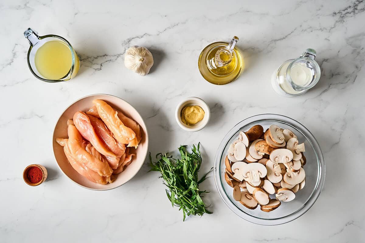 Ingredients for tarragon chicken.