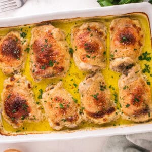Baked Amish chicken ready to serve.