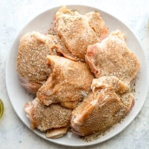 Seasoned chicken thighs.