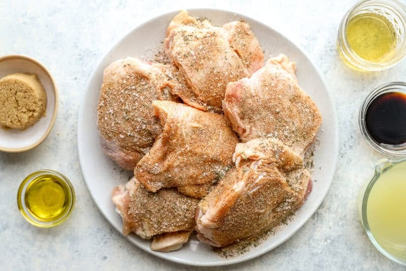 Seasoned chicken thighs.