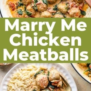 Pinterest graphic. Marry Me Chicken Meatballs with text overlay.