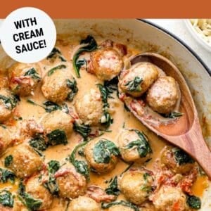 Pinterest graphic. Marry Me Chicken Meatballs with text overlay.