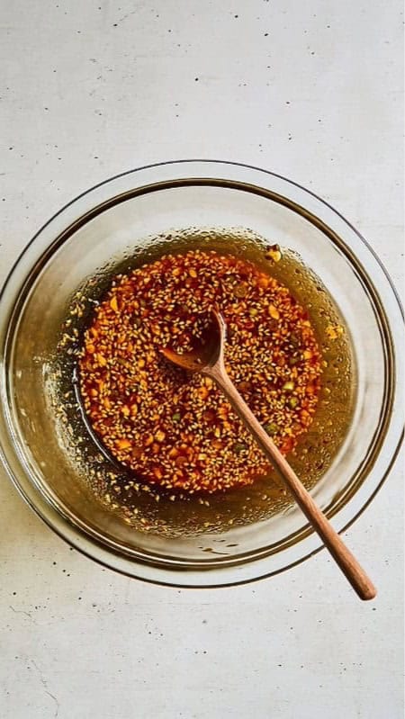 Chili oil sauce mixture in a bowl.