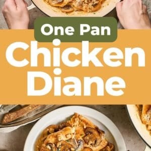 Pinterest graphic. One Pan Chicken Diane with text overlay.