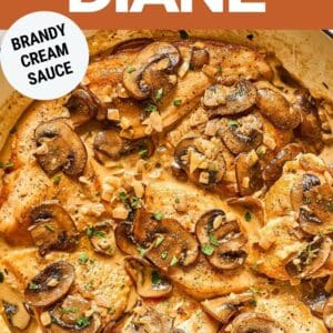 Pinterest graphic. Creamy Chicken Diane with text overlay.