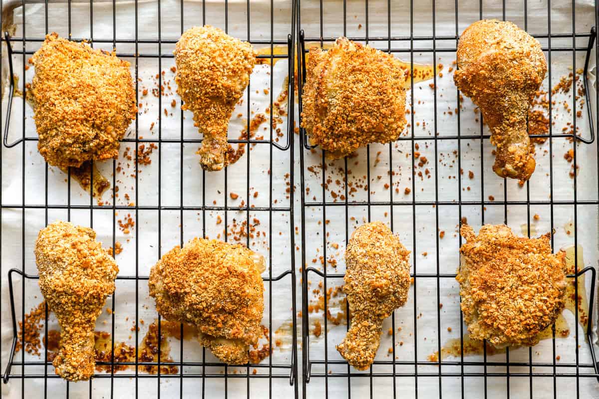 Shake and bake chicken on a wire rack after baking.