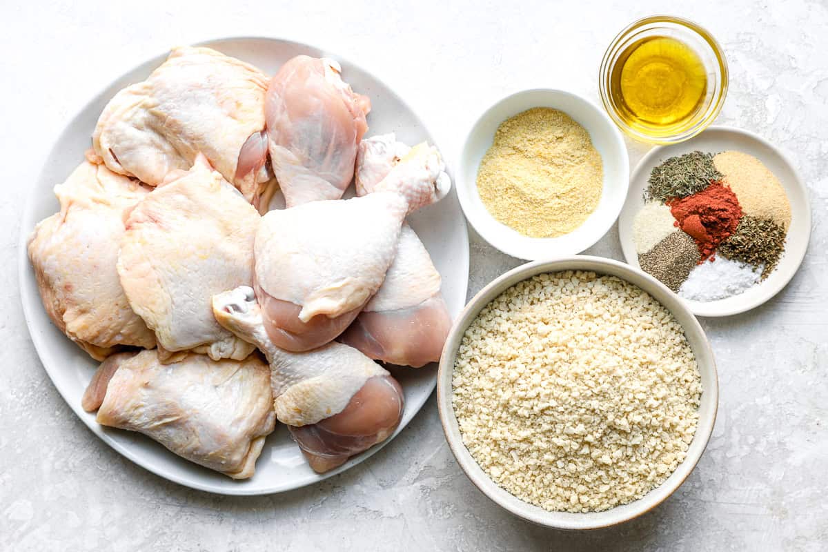 Ingredients for homemade shake and bake chicken.