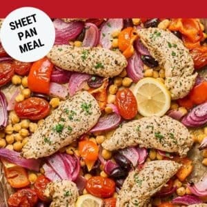 Pin: chicken with chickpeas sheet pan meal.