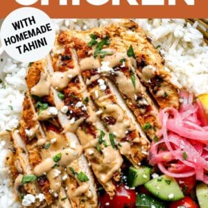 Pin: grilled tahini chicken (with homemade tahini).