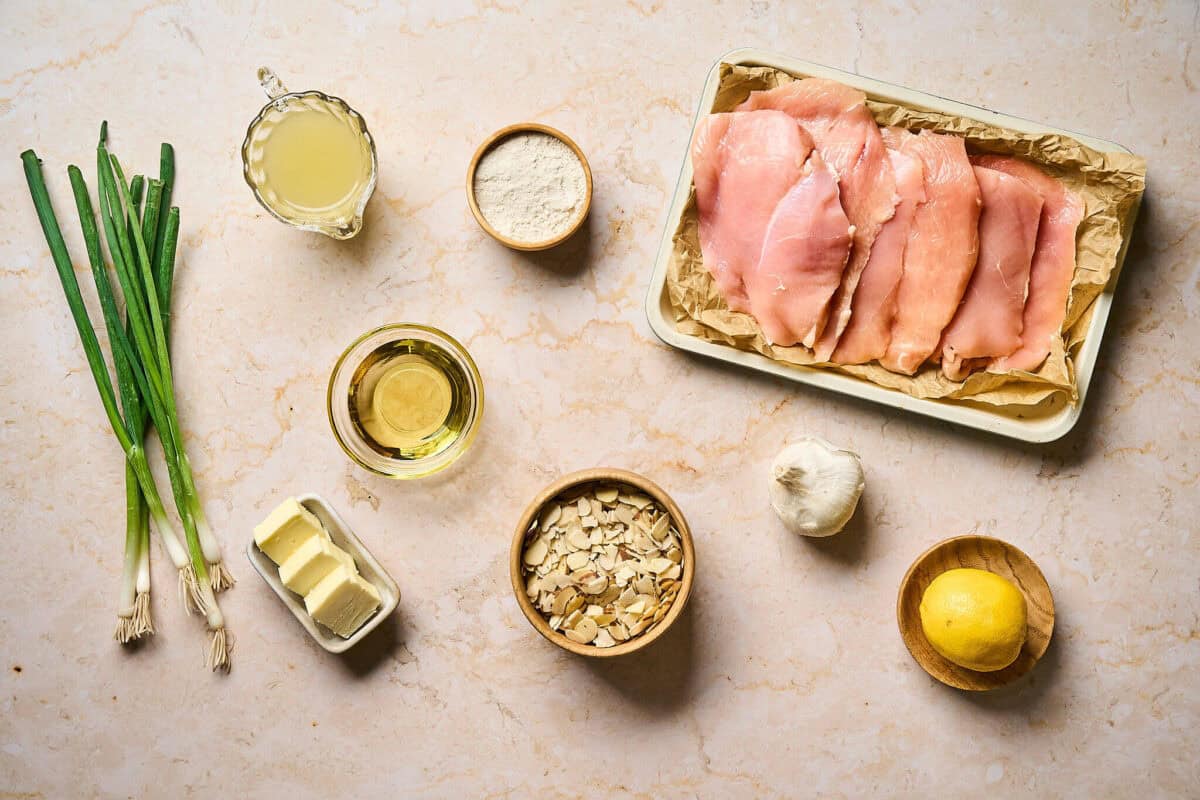 Ingredients for chicken almondine.