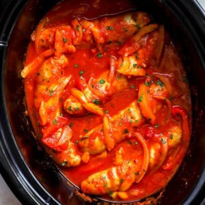 Crockpot chicken sausage and peppers.
