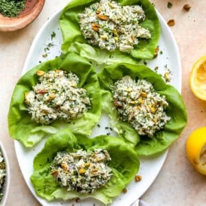Green goddess chicken salad served in lettuce wraps.