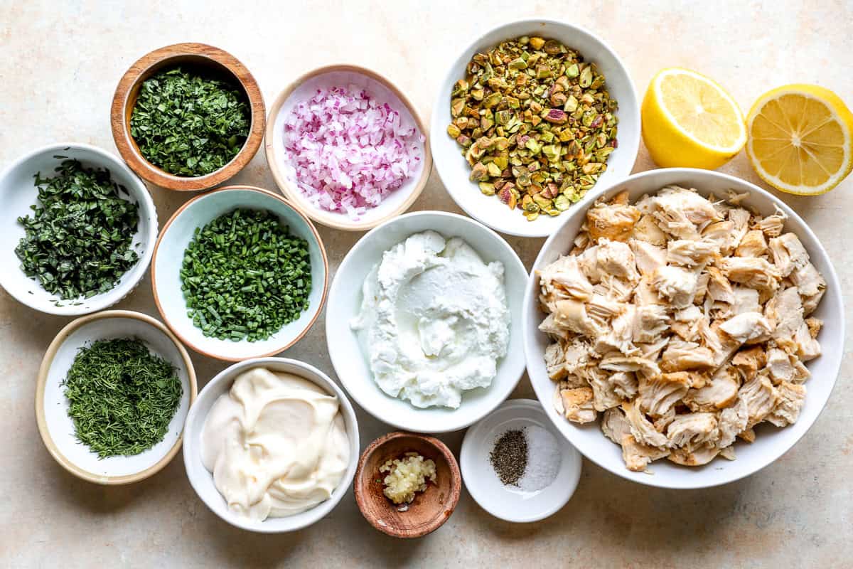 Ingredients for green goddess chicken salad.