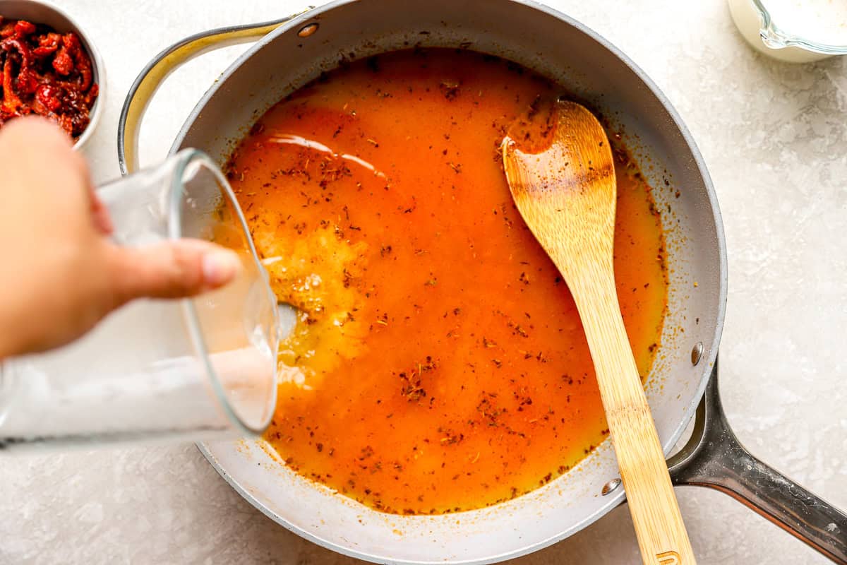 Cooking a sauce in a pan.