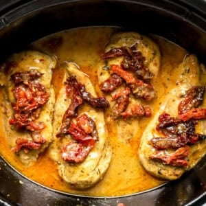 Marry me chicken cooked in a Crockpot.