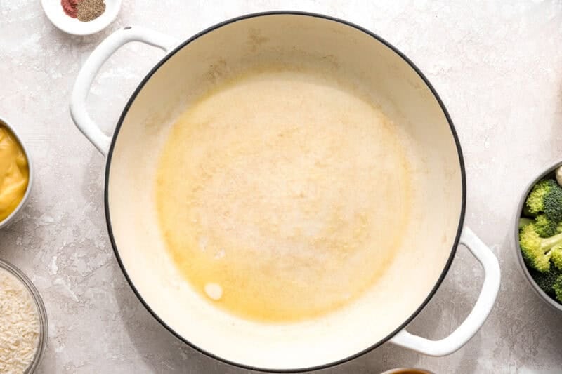 Melted butter in a pan.