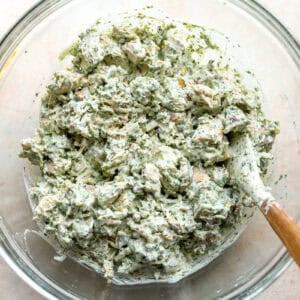 Chicken salad mixture with green goddess dressing.
