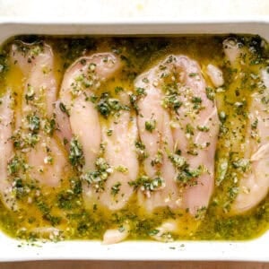 Chicken breasts marinating in mojito marinade.