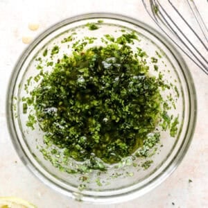 Cilantro lime mint sauce in a small bowl.