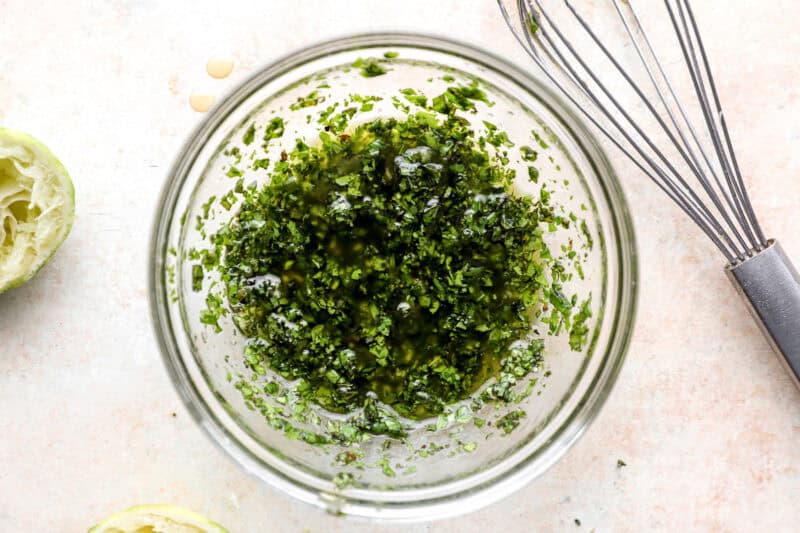 Cilantro lime mint sauce in a small bowl.