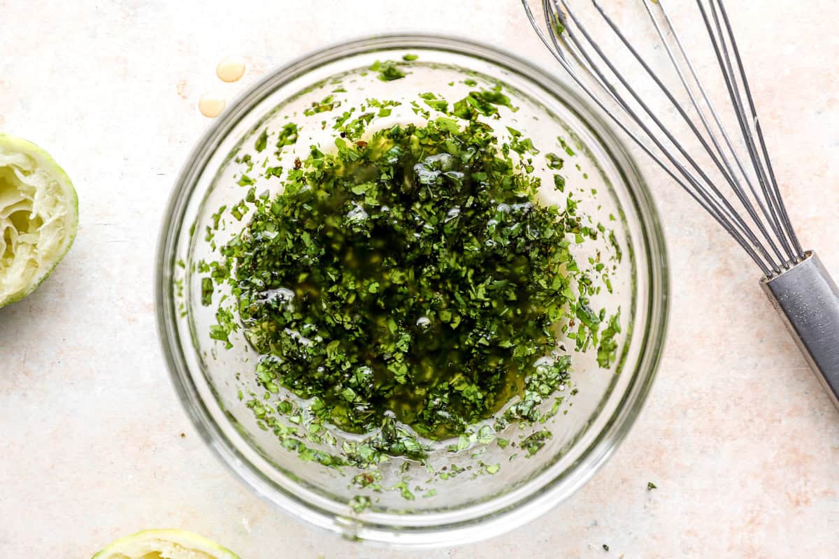Cilantro lime mint sauce in a small bowl.